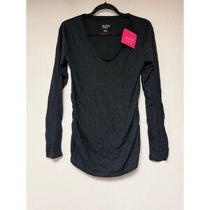 Isabel Maternity Ingrid & Isabel Black V-Neck Long Sleeve Ruched T-Shirt Small